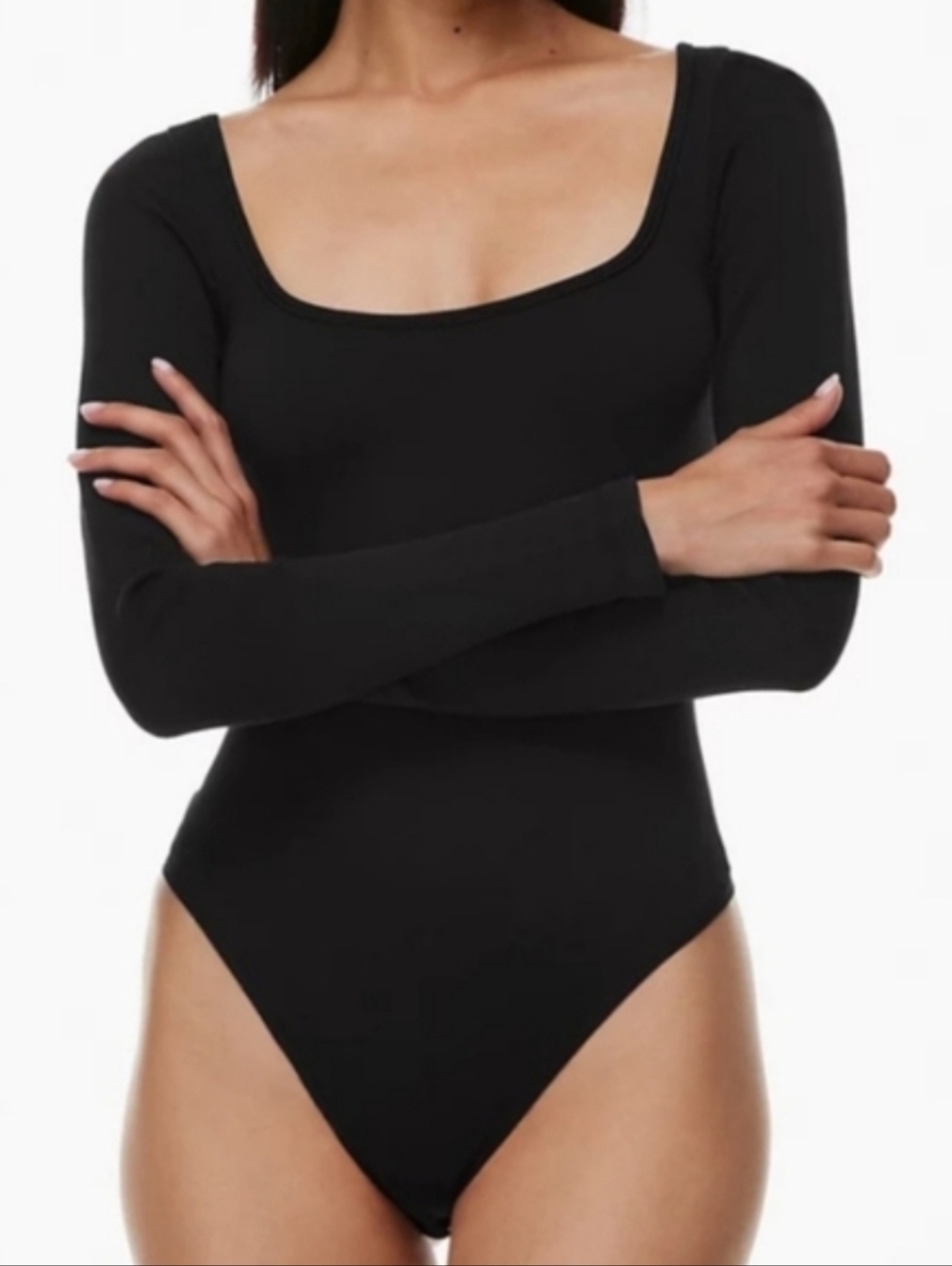 House of Harlow 1960 Black Long-Sleeve Square neck Neck Bodysuit SzL